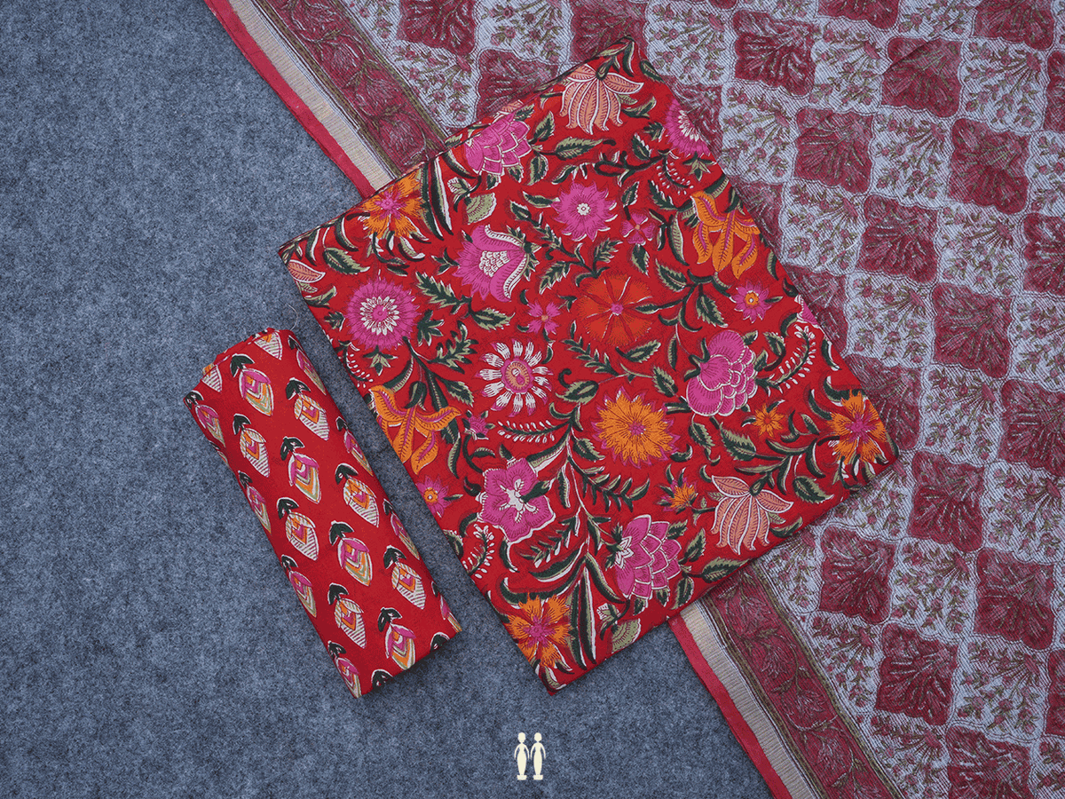 Floral Design Multicolor Cotton Unstitched Salwar Material