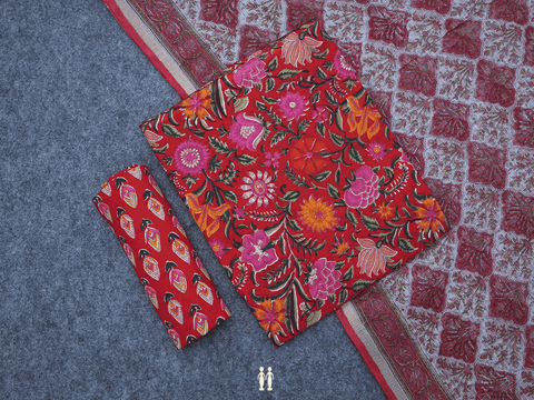 Floral Design Multicolor Cotton Unstitched Salwar Material