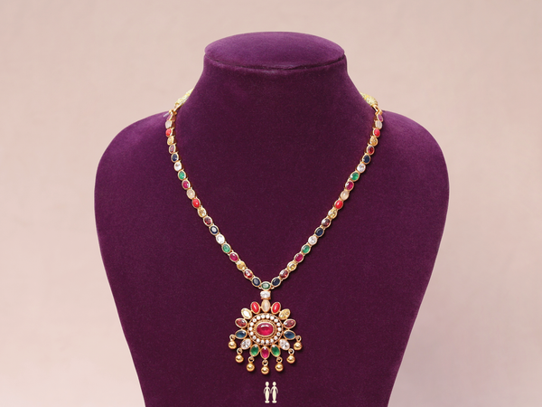 Floral Design Multicolor Stone Gold Plated Silver Necklace