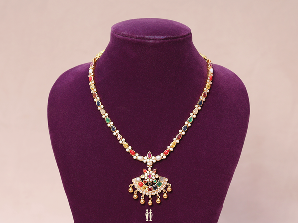 Floral Design Multicolor Stone Gold Plated Silver Necklace