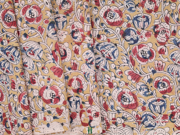 Floral Design Brick Yellow Kalamkari Cotton Blouse Materia