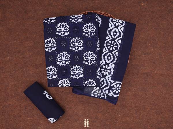 Floral Design Navy Blue Cotton Unstitched Salwar Material