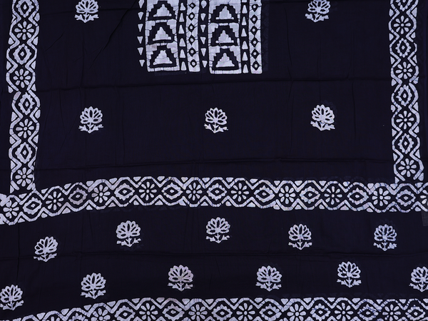 Floral Design Navy Blue Cotton Unstitched Salwar Material