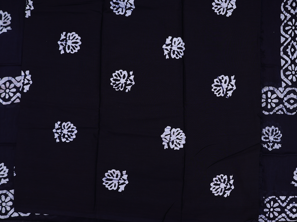 Floral Design Navy Blue Cotton Unstitched Salwar Material