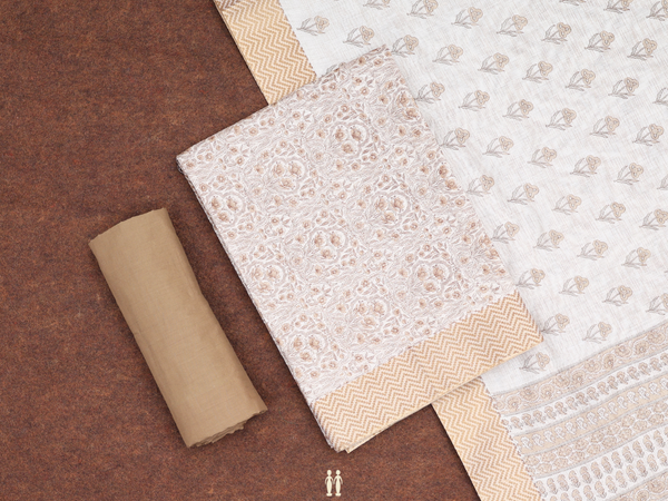 Floral Design Off White Chanderi Unstitched Salwar Material