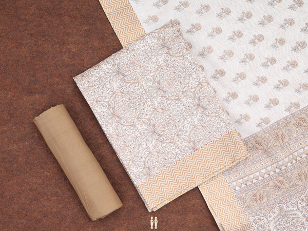 Floral Design Off White Chanderi Unstitched Salwar Material