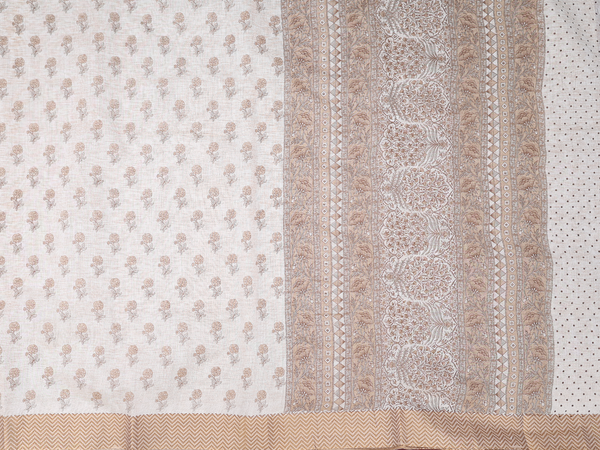 Floral Design Off White Chanderi Unstitched Salwar Material