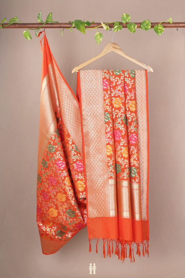 Floral Design Orange Banarasi Silk Dupatta