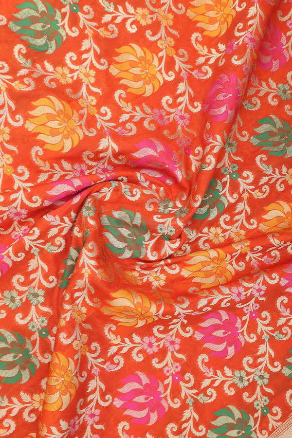 Floral Design Orange Banarasi Silk Dupatta