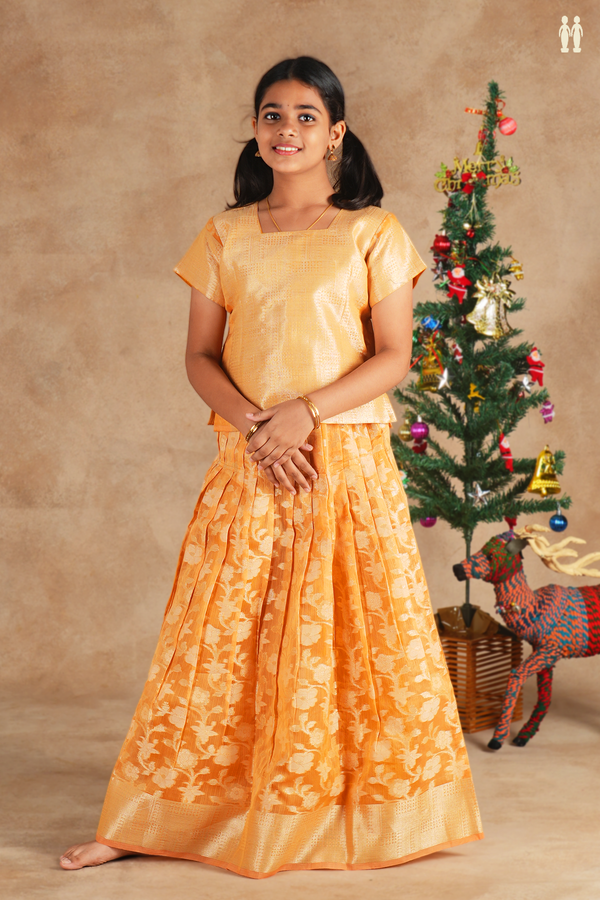 Floral Design Orange Kota Pavadai Sattai