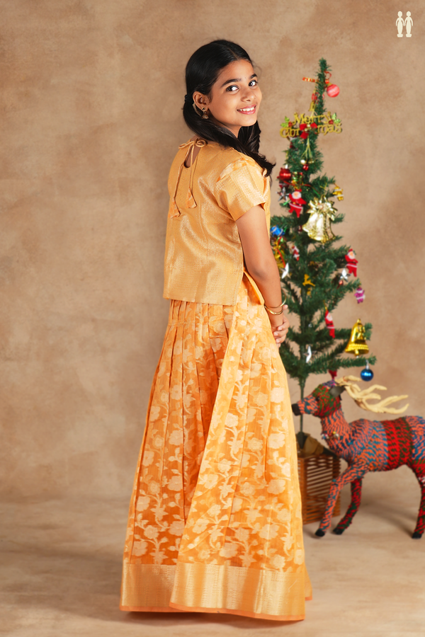 Floral Design Orange Kota Pavadai Sattai