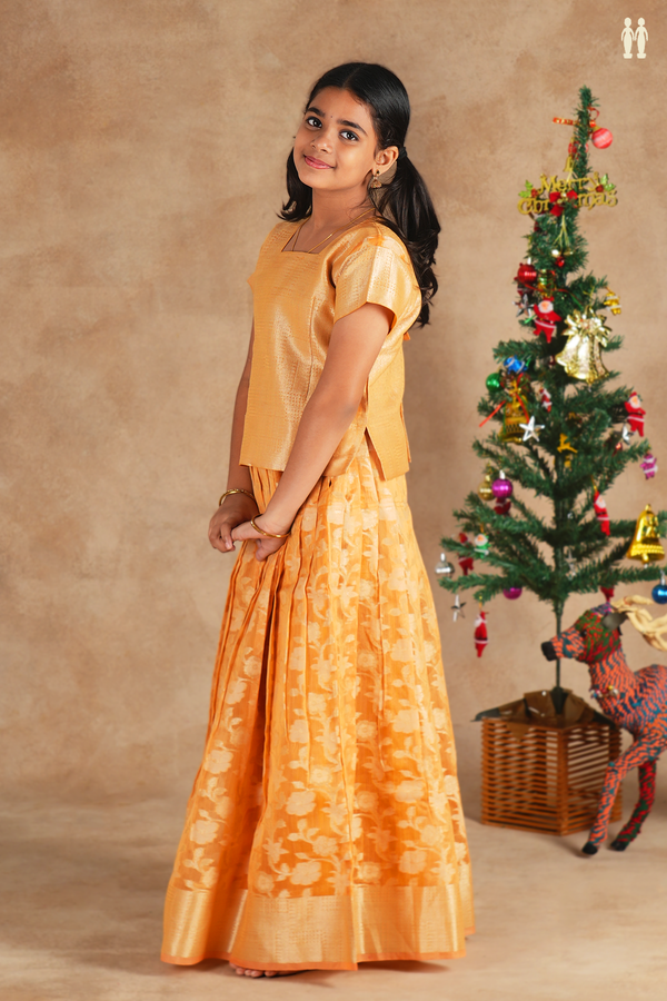 Floral Design Orange Kota Pavadai Sattai