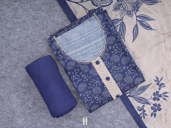 Floral Design Oxford Blue Silk Cotton Salwar Material