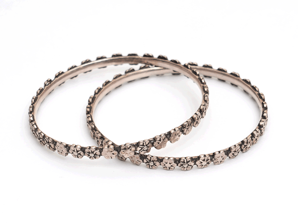 Floral Design Oxidized Pure Silver Bangles