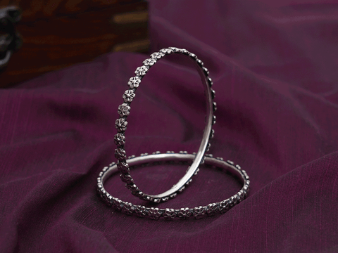 Floral Design Oxidized Pure Silver Bangles
