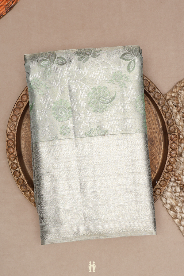 Floral Design Pastel Green Tissue Kanchipuram Silk Saree