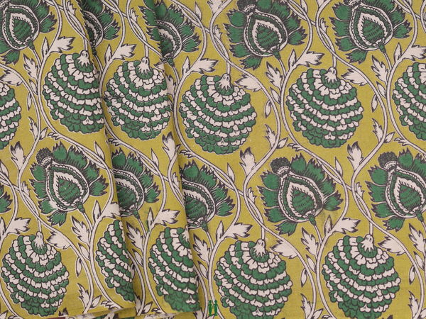 Floral Design Pear Green Kalamkari Cotton Blouse Material