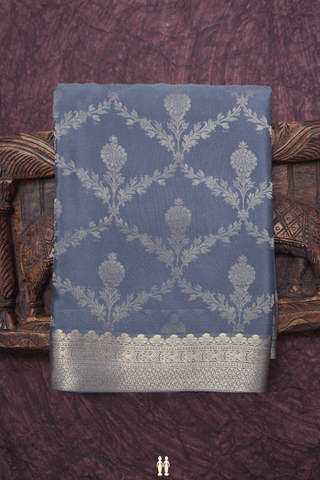 Floral Design Pigeon Blue Mysore Silk Saree