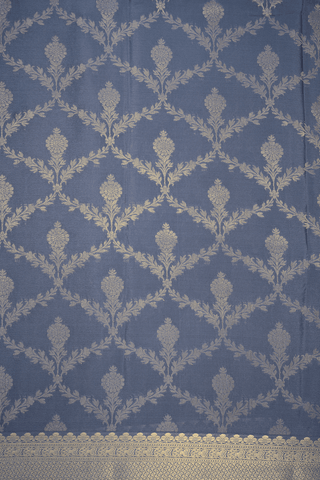 Floral Design Pigeon Blue Mysore Silk Saree