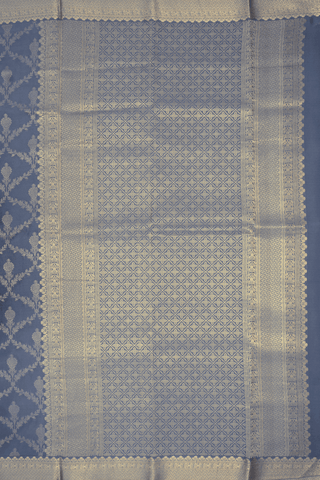 Floral Design Pigeon Blue Mysore Silk Saree