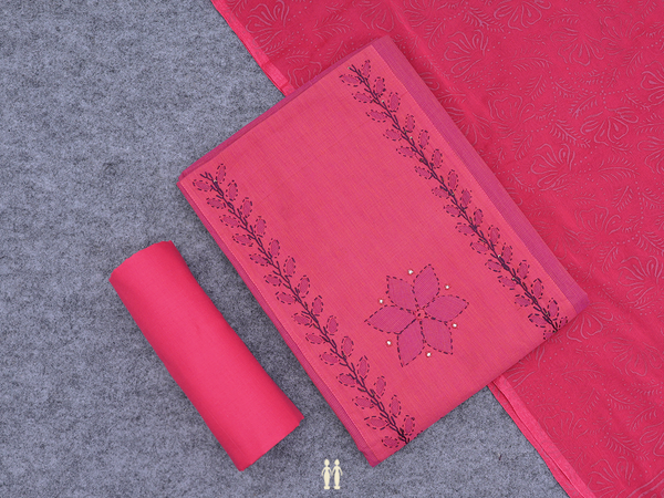 Floral Design Pink Cotton Unstitched Salwar Material