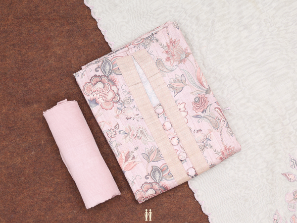 Floral Design Pink Tussar Unstitched Salwar Material