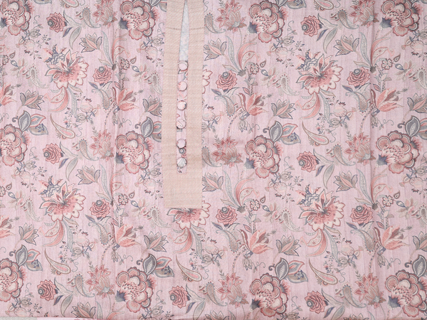 Floral Design Pink Tussar Unstitched Salwar Material