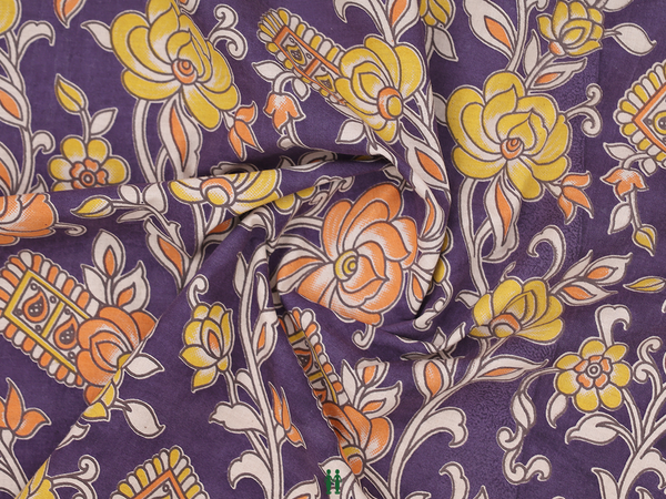Floral Design Purple Kalamkari Cotton Blouse Material