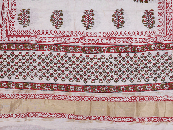 Floral Design Red Cotton Unstitched Salwar Material