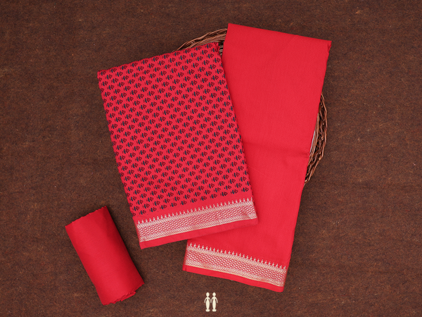 Floral Design Red Cotton Unstitched Salwar Material