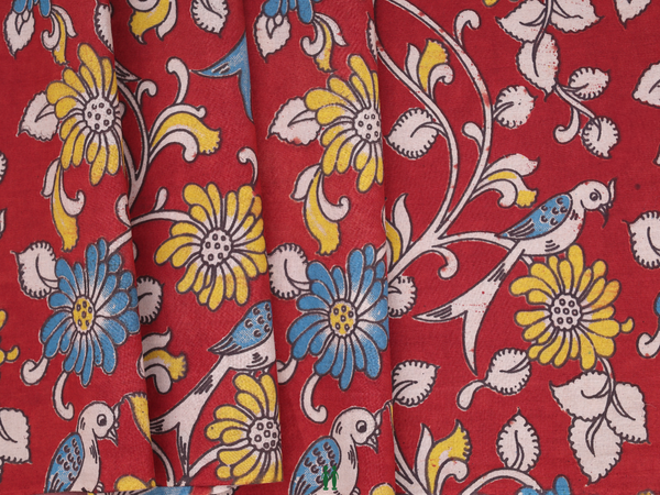 Floral Design Red Kalamkari Cotton Blouse Material