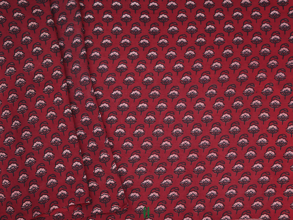 Floral Design Red Modal Silk Blouse Material