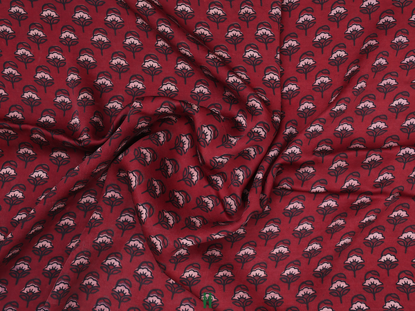 Floral Design Red Modal Silk Blouse Material