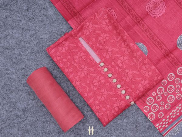 Floral Design Red Silk Cotton Unstitched Salwar Material