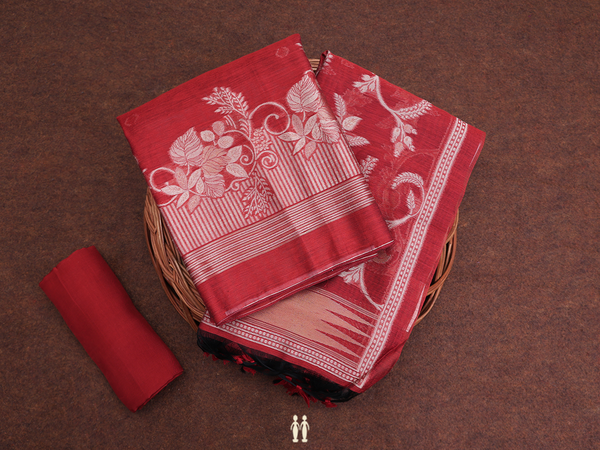 Floral Design Red Silk Cotton Unstitched Salwar Material