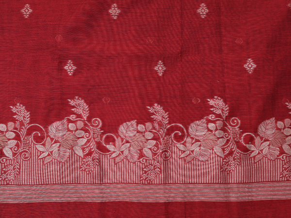 Floral Design Red Silk Cotton Unstitched Salwar Material