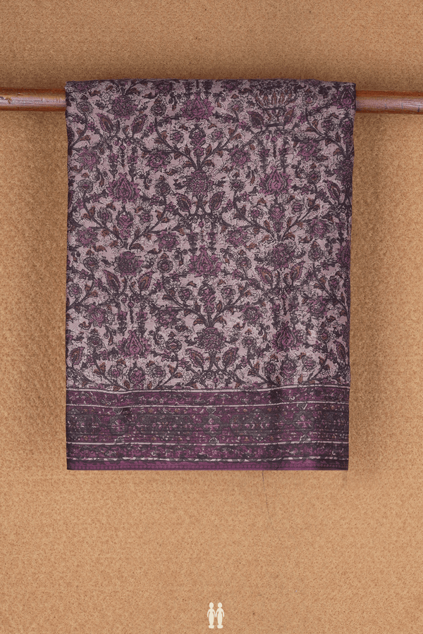Floral Design Rose Brown Printed Silk Saree