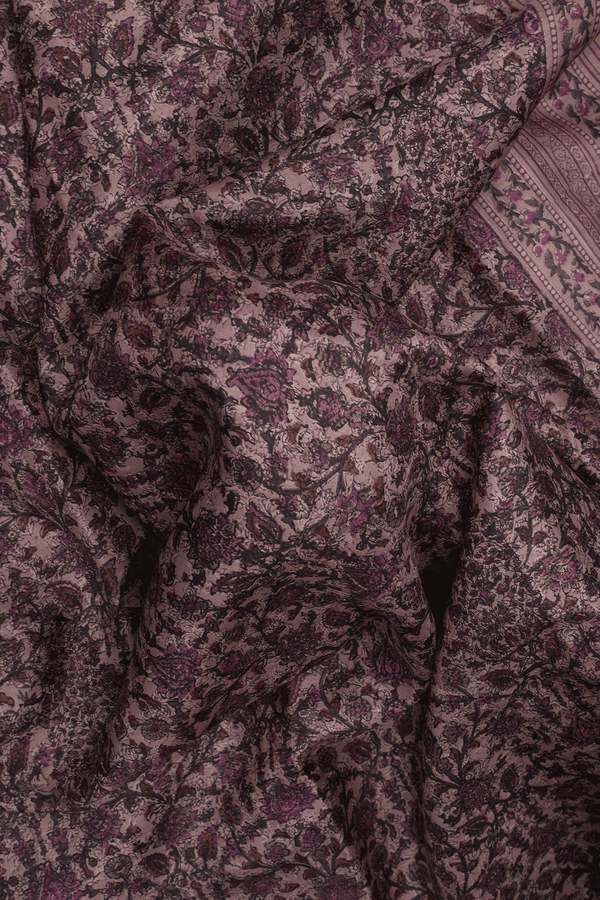 Floral Design Rose Brown Printed Silk Saree