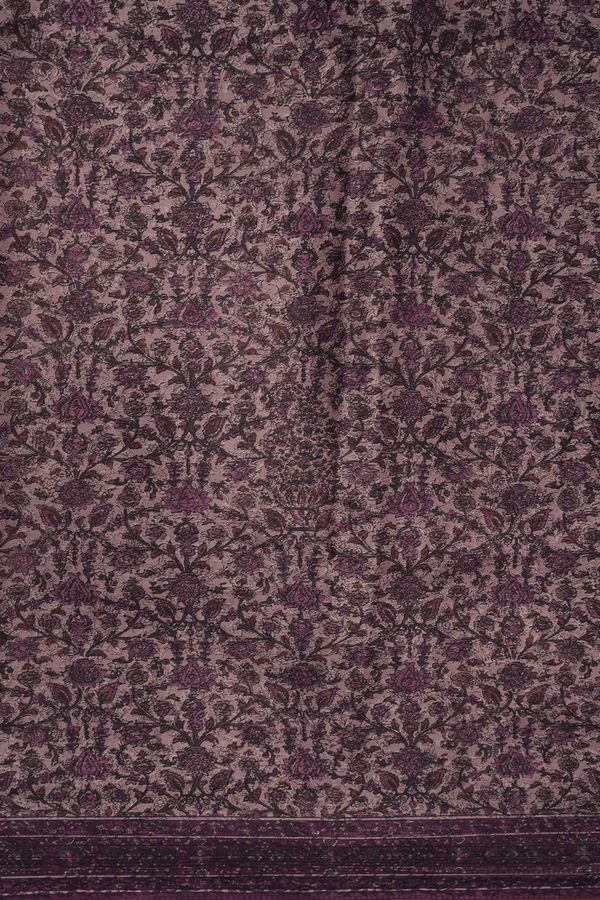 Floral Design Rose Brown Printed Silk Saree