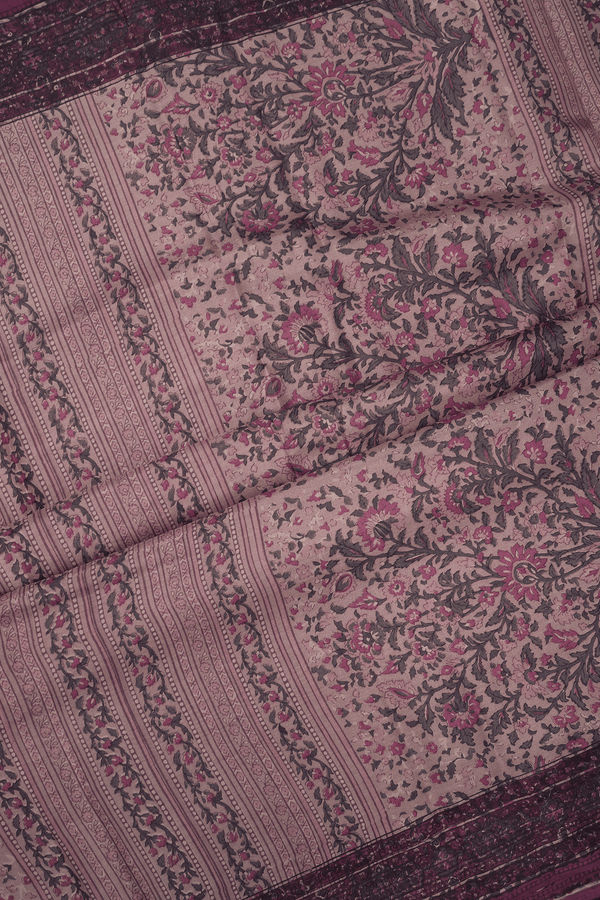 Floral Design Rose Brown Printed Silk Saree