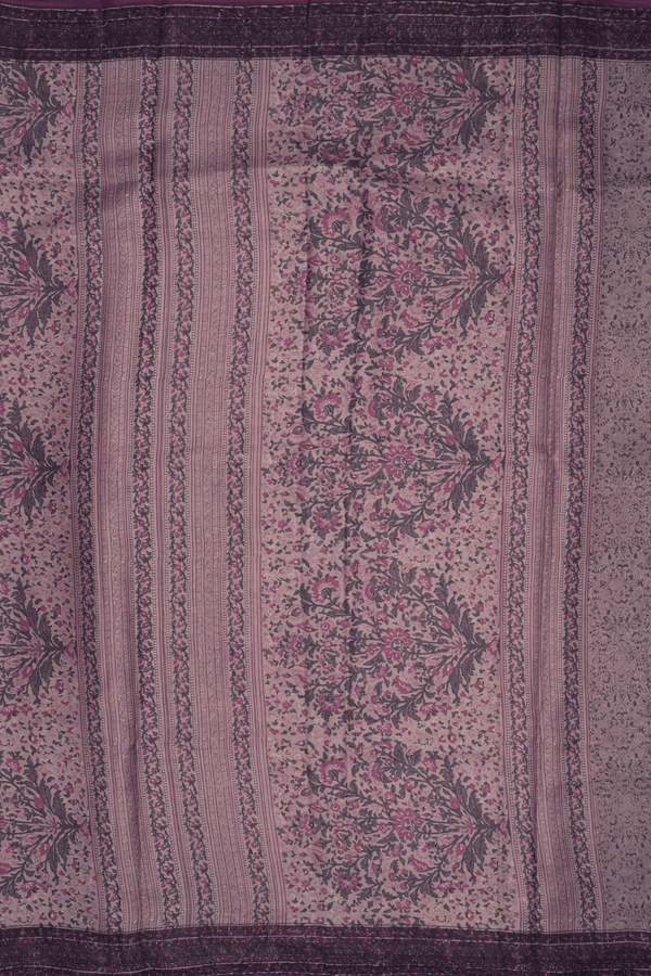 Floral Design Rose Brown Printed Silk Saree