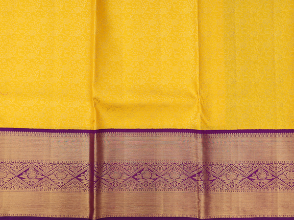 Floral Design Royal Yellow Kanchipuram Half Saree Material