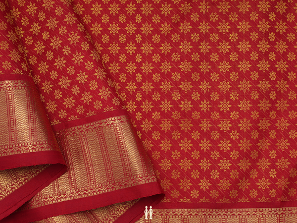 Floral Design Ruby Red Kanchipuram Blouse Material