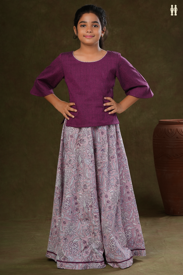 Floral Design Shades Of Purple Jaipur Cotton Top And Skirt Set