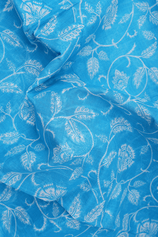 Floral Design Sky Blue Printed Cotton Saree