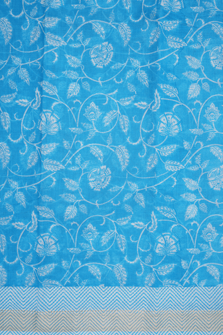 Floral Design Sky Blue Printed Cotton Saree