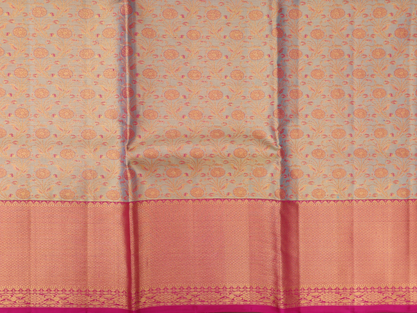 Floral Design Tissue Dual Tone Kanchipuram Half Saree Material