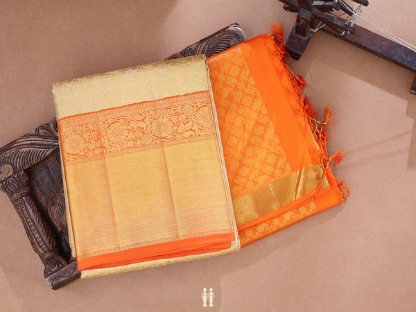 Floral Design Tissue Yellow Kanchipuram Half Saree Material