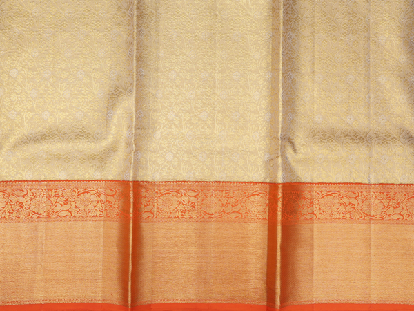 Floral Design Tissue Yellow Kanchipuram Half Saree Material