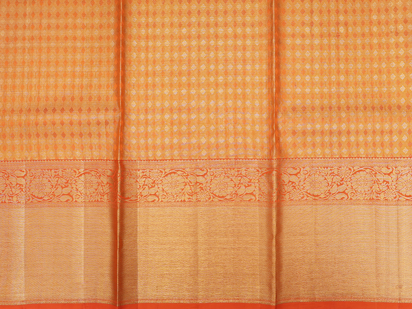 Floral Design Tissue Yellow Kanchipuram Half Saree Material